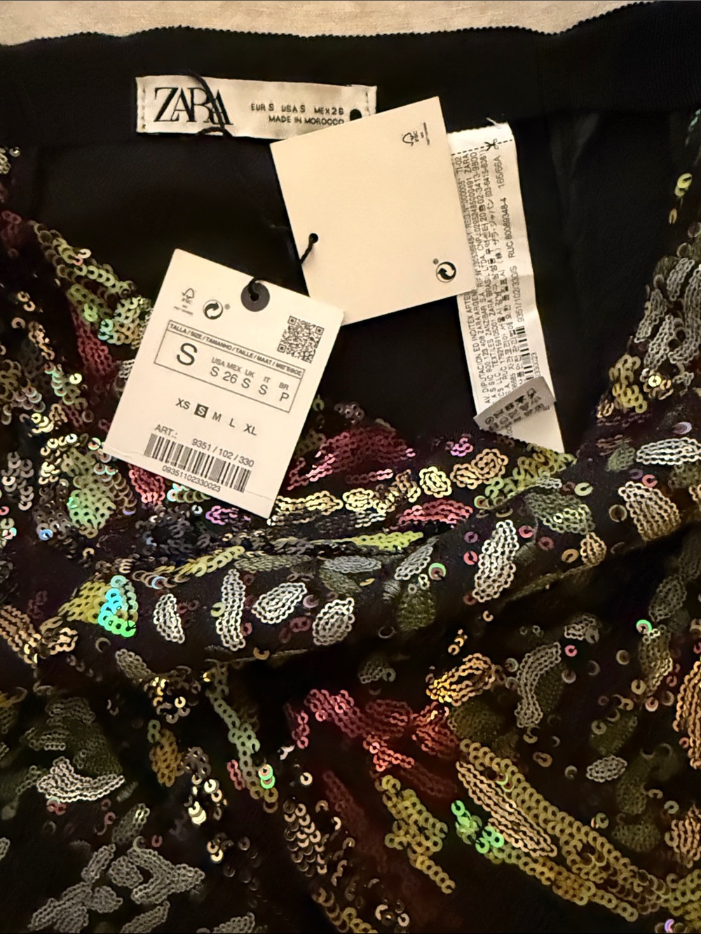 Zara NWT multicolor Sequin Mini Skirt on black underlay size Small - Picture 9 of 14